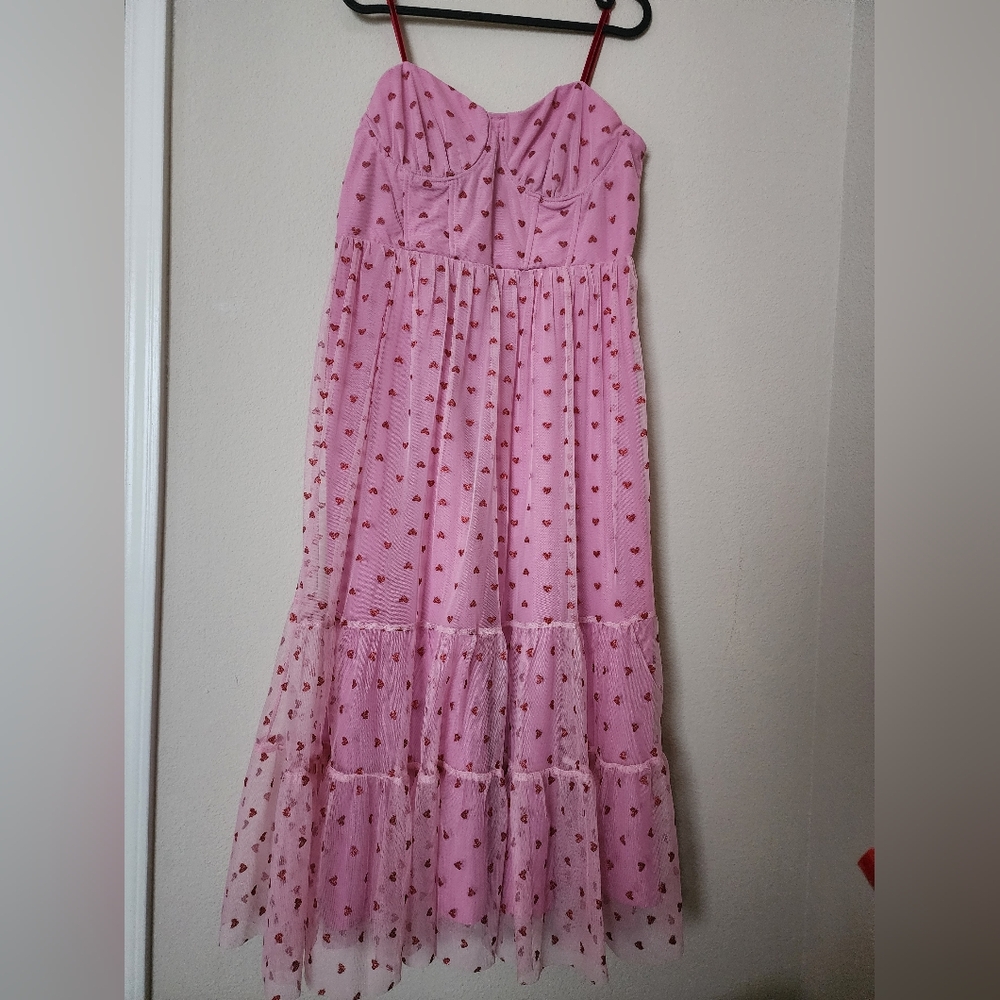 Betsy Johnson Pink Red Heart Tule Dress Size 10